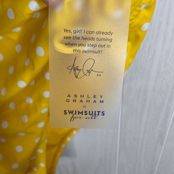 Ashley Graham Swimsuits for All Underwire Polka Dot Women's Yellow Size 12 NWT - Picture 8 of 9